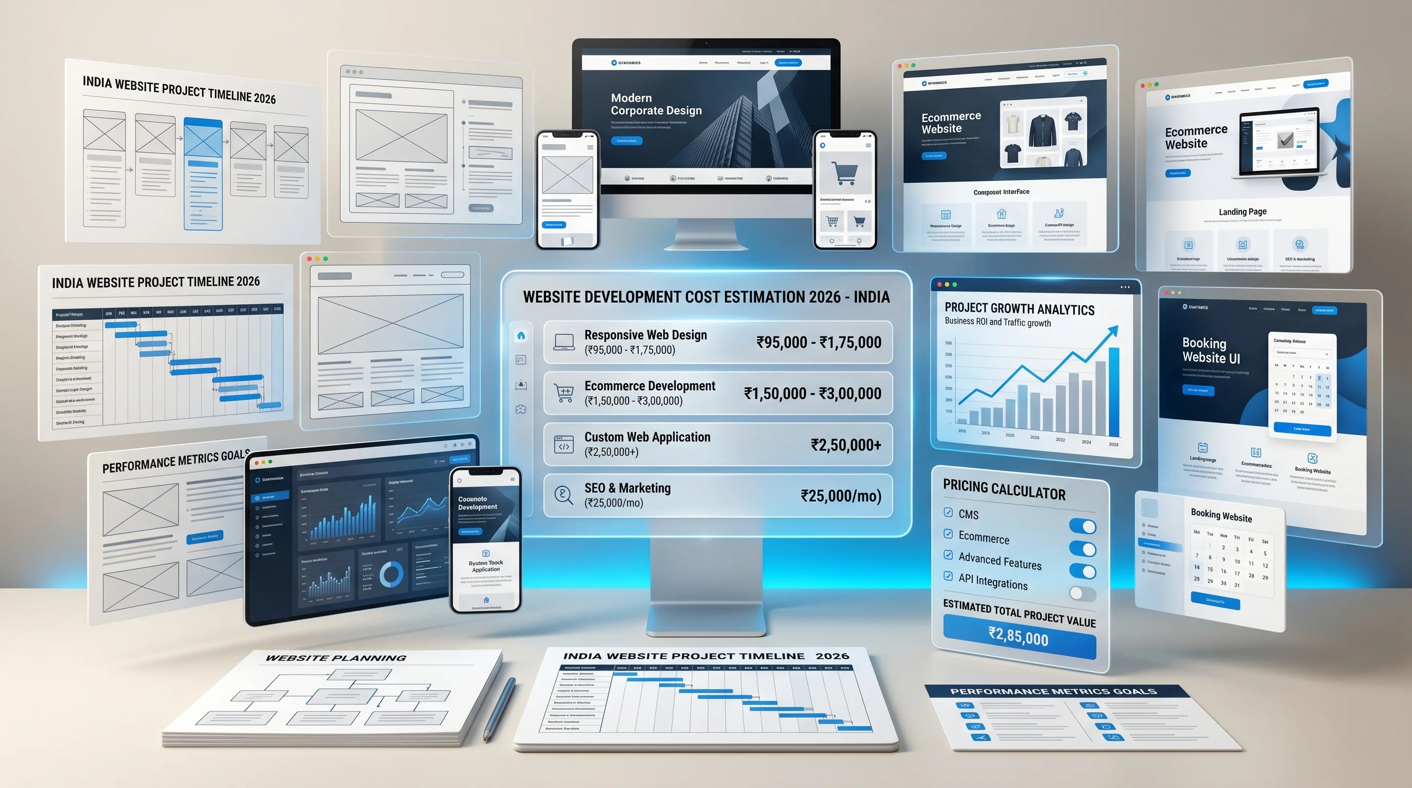 Website development cost in India 2026 project planning desk